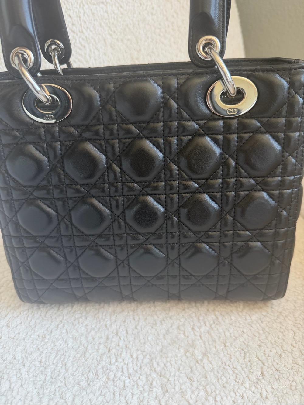 Dior Black Quilted Leather Lady Dior Satchel with Silver 'CD' Charms medium size - Picture 8 of 17